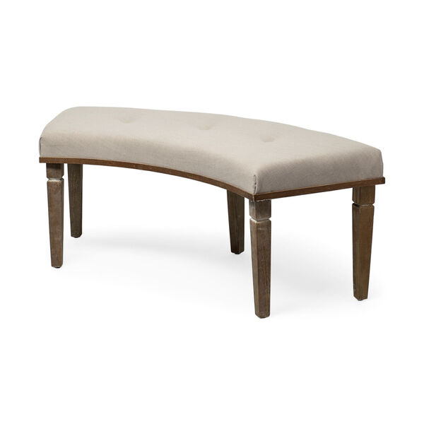 Aponas Beige Curved Upholstered Wooden Dining Bench, image 1