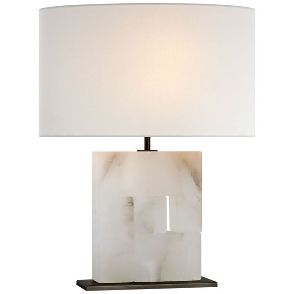 Ashlar Medium Table Lamp in Alabaster and Bronze with Linen Shade by Ian K. Fowler, image 1