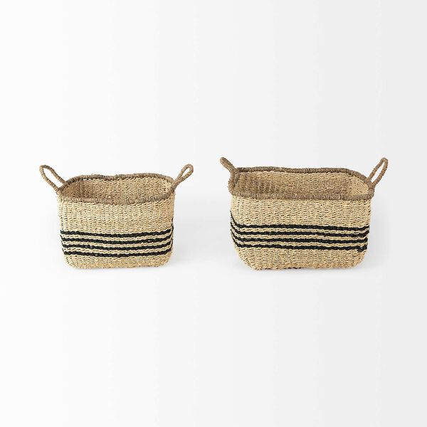 Emma Light Brown Seagrass Rectangular Basket with Black Stripes, Set of 2, image 2