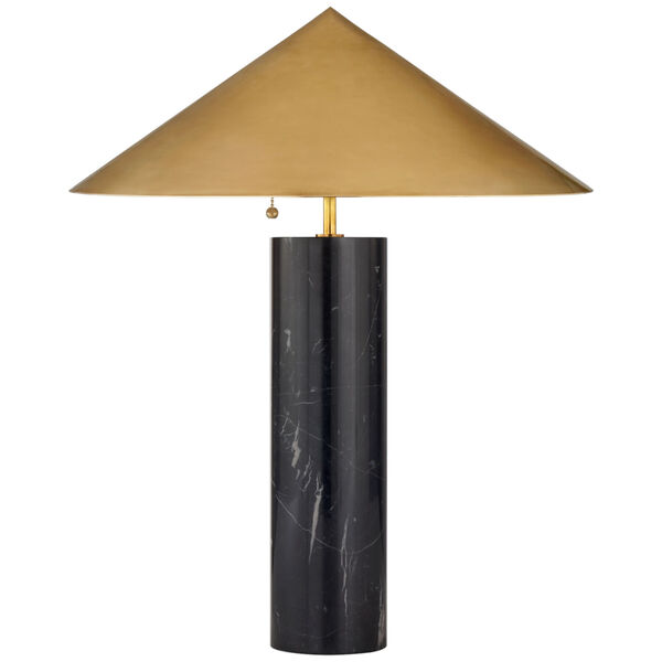 Minimalist Medium Table Lamp in Black Marble with Antique-Burnished Brass Shade by Kelly Wearstler, image 1