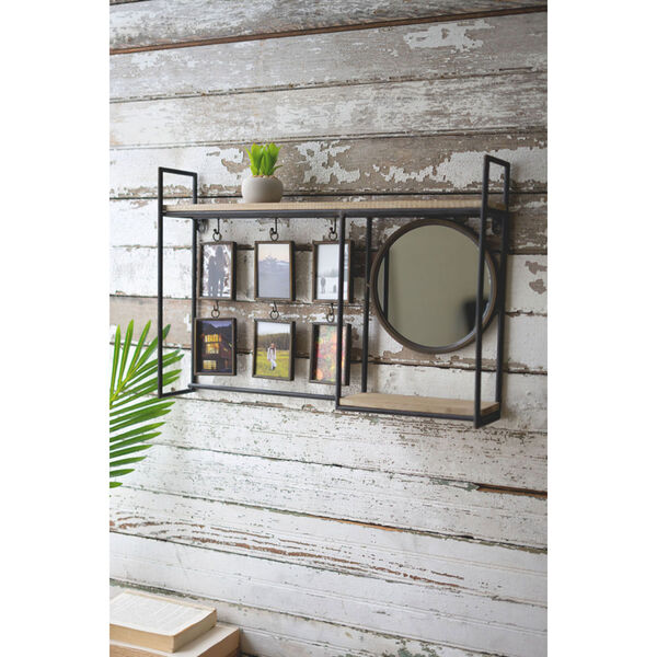 Gray Wall Shelf with Mirror Six Photo Frames, image 1