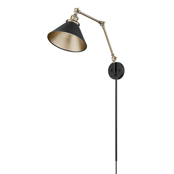Edward Matte Black Vintage Brass One-Light Swing Arm Sconce Light, image 1
