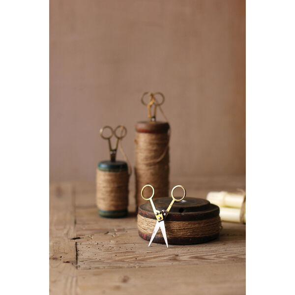 Wooden Spools with Jute Twine and Scissors, Set of Three, image 1