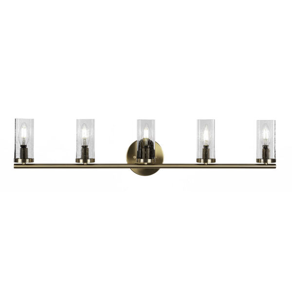 Trinity New Age Brass Five-Light Bath Vanity with Clear Bubble Glass, image 1