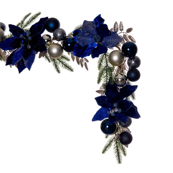 Midnight Blue 72-Inch Magnolia and Poinsettia Leaf Garland, image 4