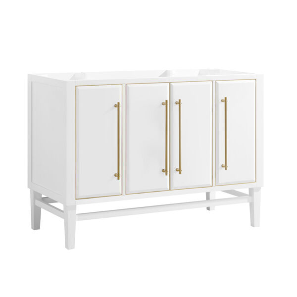 White 48-Inch Bath vanity Cabinet with Gold Trim, image 2