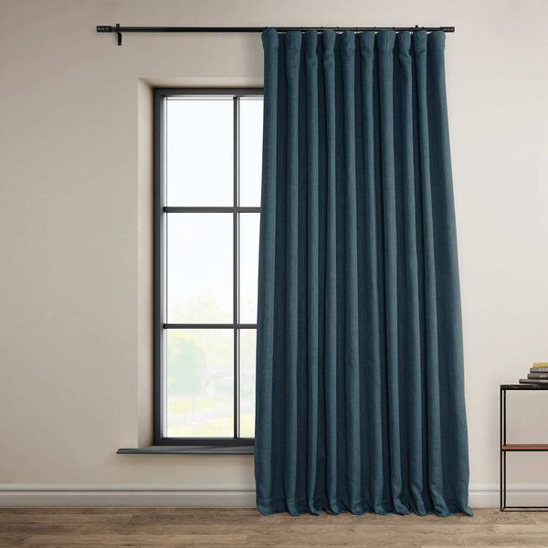 Story Blue Faux Linen Extra Wide Room Darkening Single Panel Curtain, image 1