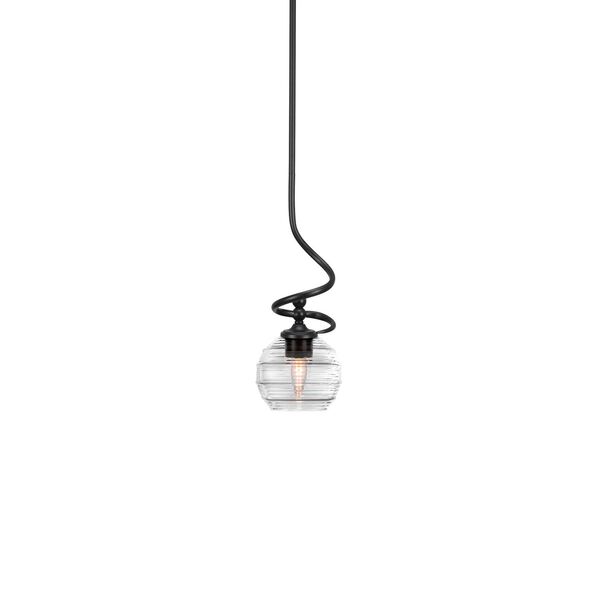 Capri Matte Black One-Light Mini Pendant with Clear Ribbed Glass, image 1