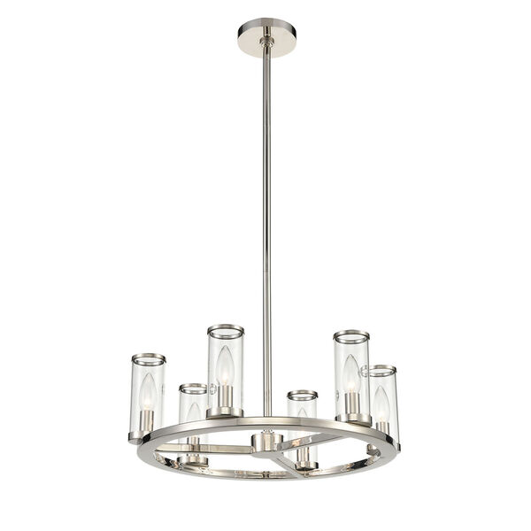 Revolve Polished Nickel Six-Light Chandelier with Clear Glass, image 1