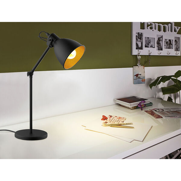 Priddy 2 Black One-Light Desk Lamp with Black Exterior and Gold Interior Shade, image 2
