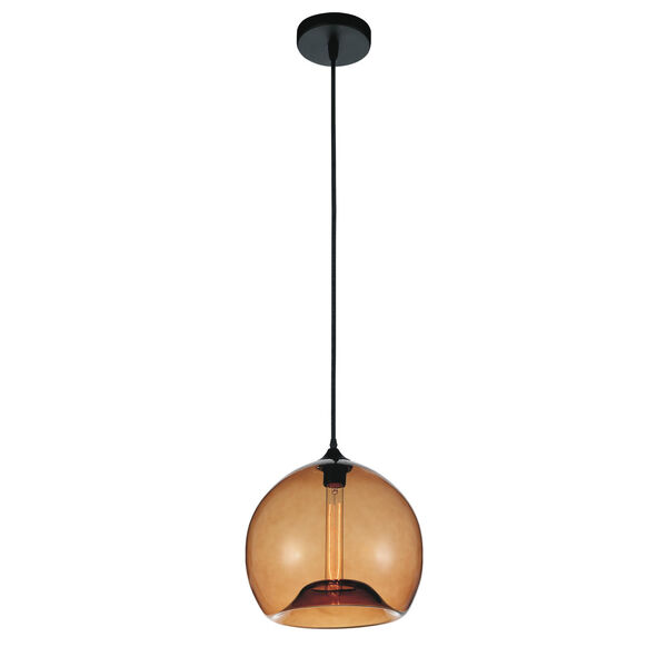Black One-Light 12-Inch Pendant with Amber Glass, image 1