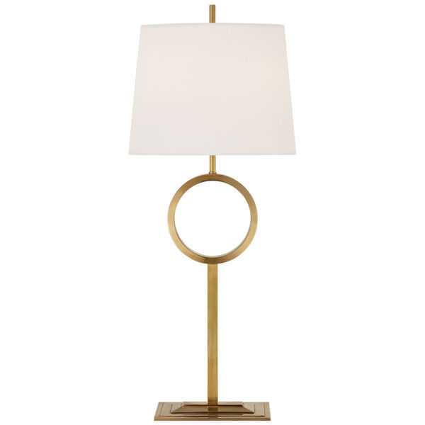 Simone Large Buffet Lamp in Hand-Rubbed Antique Brass with Linen Shade by Thomas O'Brien, image 1