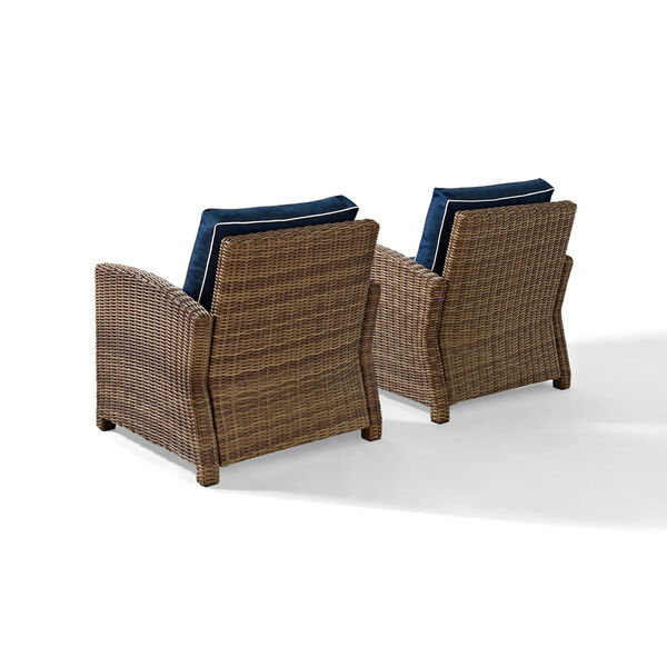 Bradenton 2 Piece Outdoor Wicker Seating Set with Navy Cushions - Two Arm Chairs, image 4