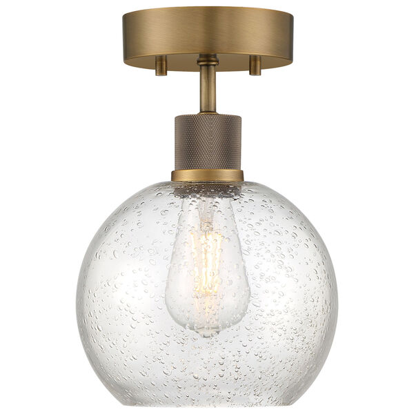 Port Nine Brass-Antique and Satin One-Light LED Semi-Flush with Clear Glass, image 2