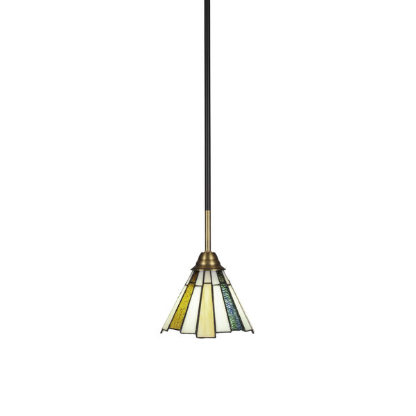 Paramount Matte Black and Brass Seven-Inch One-Light Mini Pendant with Sequoia Art Glass Shade, image 1
