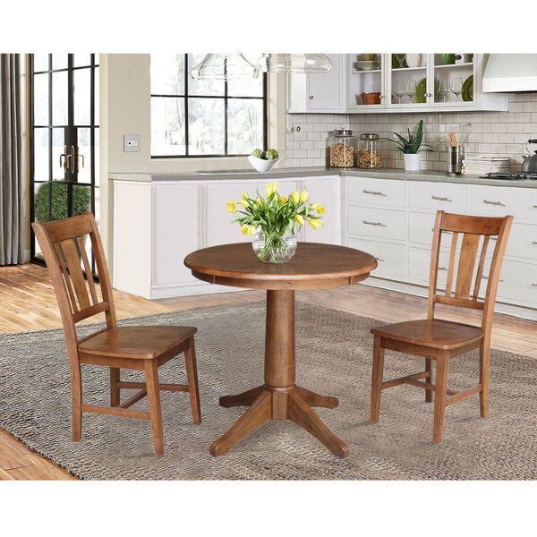 San Remo Distressed Oak 30-Inch Round Top Pedestal Table with Two Chair, Set of Three, image 1