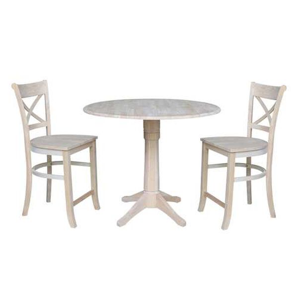 Gray and Beige 36-Inch High Round Pedestal Counter Height Table with Charlotte Stools, 3-Piece, image 1