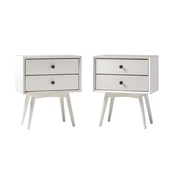 White Two-Drawer Solid Wood Nightstand, Set of Two, image 1