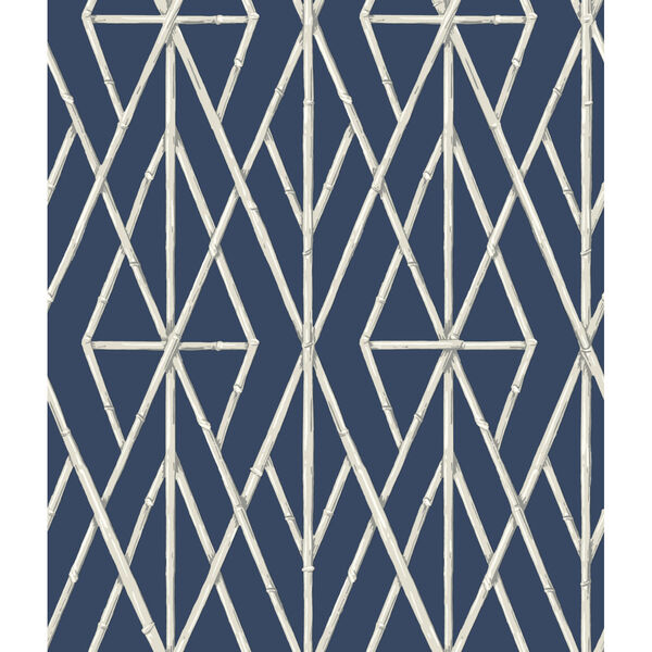 Waters Edge Navy Riviera Bamboo Trellis Pre Pasted Wallpaper, image 2