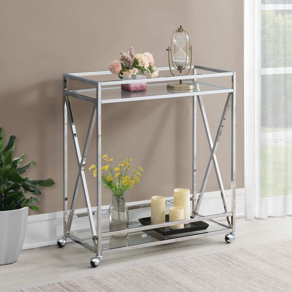 Oxford Glass Chrome Bar Cart with Shelf, image 5