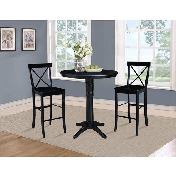 Black Round Bar Height Table with X-Back Stools, 3-Piece, image 2