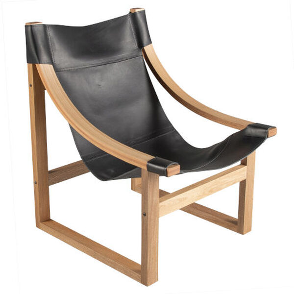 Lima Black leather and Natural frame Sling Chair, image 6