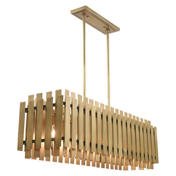 Greenwich Natural Brass 12-Inch Five-Light Linear Chandelier with Natural Brass Metal Shade, image 6