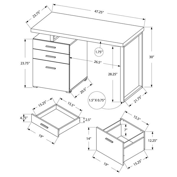 Computer Desk - 48L / Grey Left or Right Facing, image 3
