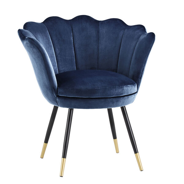 Stella Navy Blue Velvet Seashell Armless Chair with Black and Gold Leg, image 1