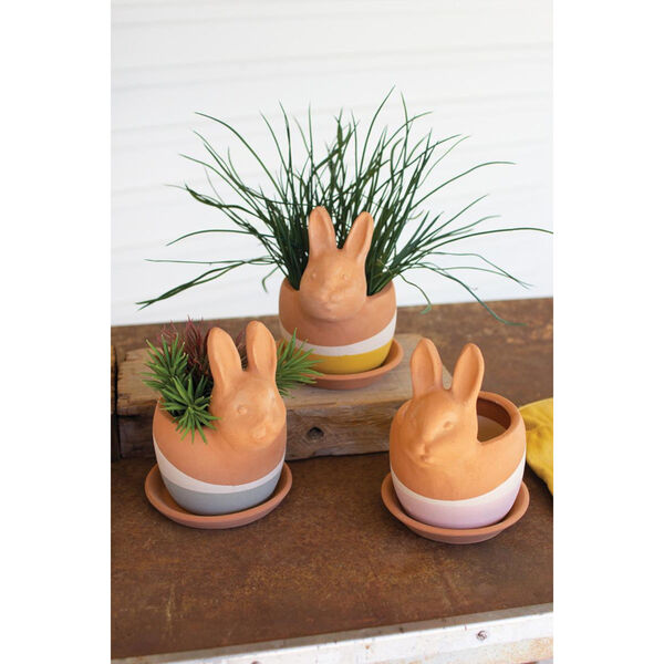 Clay Bunny Planters, Set of Three, image 1