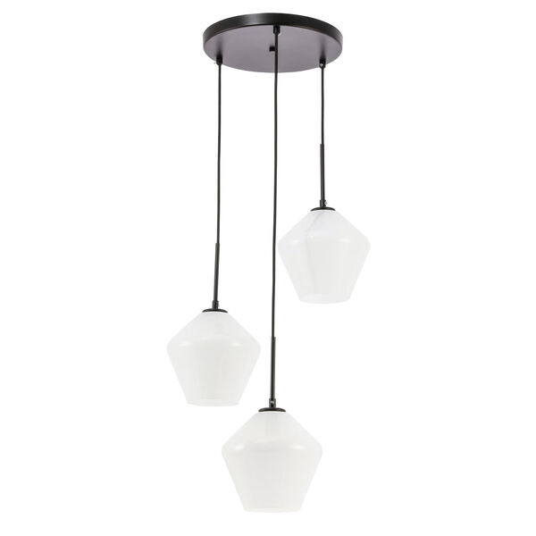 Gene Black 18-Inch Three-Light Pendant with Frosted White Glass, image 3