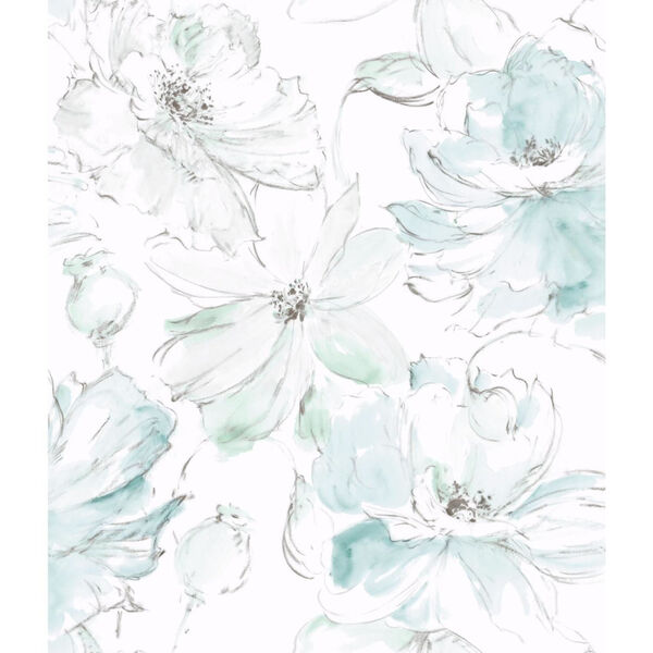 Impressionist Blue and Green Floral Dreams Wallpaper - SAMPLE SWATCH ONLY, image 1