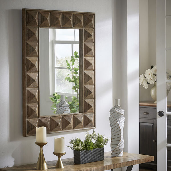 Fisher Reclaimed Wood Rectangular Geometric Faceted Wall Mirror, image 1