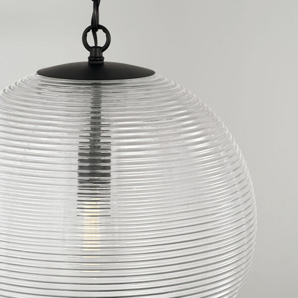 Dolan Matte Black One-Light Pendant with Clear Ribbed Glass, image 2