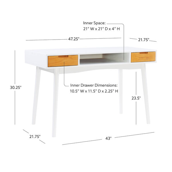 Luka White Two-Drawer Desk, image 2