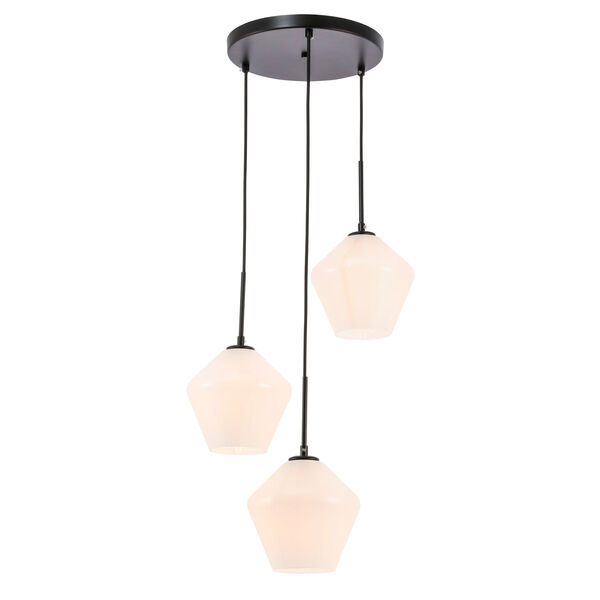 Gene Black 18-Inch Three-Light Pendant with Frosted White Glass, image 1