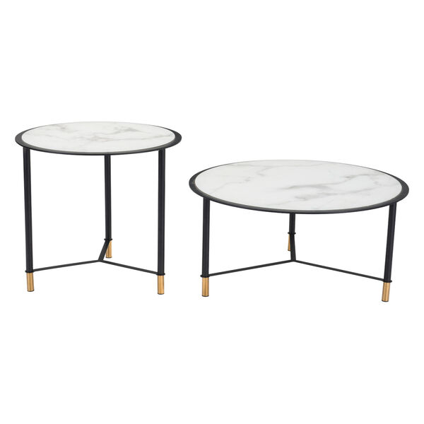 Davis Black, White, Black and Gold Coffee Table, Set of Two, image 4