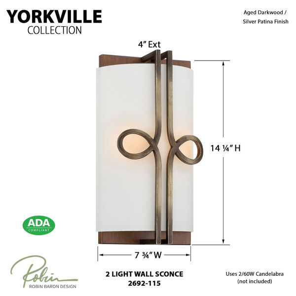 Yorkville Aged Darkwood with Silver Pati Two-Light Wall Sconce, image 4