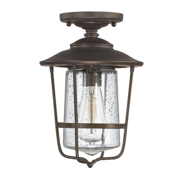 Creekside Old Bronze One-Light Outdoor Semi Flush Mount with Seeded Glass, image 1