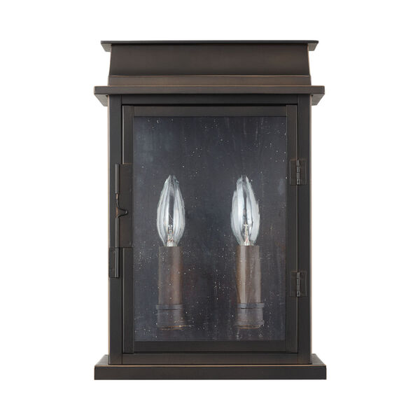 Bolton Oiled Bronze 14-Inch Two-Light Outdoor Wall Mount with Antiqued Glass, image 1