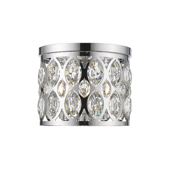 Dealey Chrome Three-Light Flush Mount With Transparent Crystal, image 1