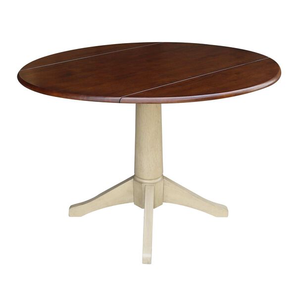 Antiqued Almond and Espresso 30-Inch High Round Dual Drop Leaf Pedestal Dining Table, image 1