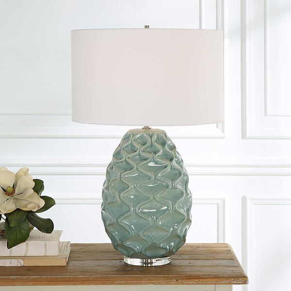 Laced Up Sea Foam and White Glass Table Lamp, image 2