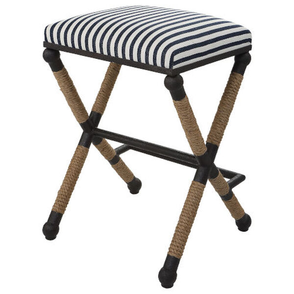 Braddock Navy, Cream and Natural Backless Counter Stool, image 1
