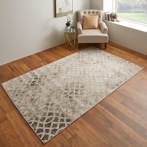 Camellia Casual Abstract Ivory Gray Rectangular 4 Ft. 3 In. x 6 Ft. 3 In. Area Rug, image 2