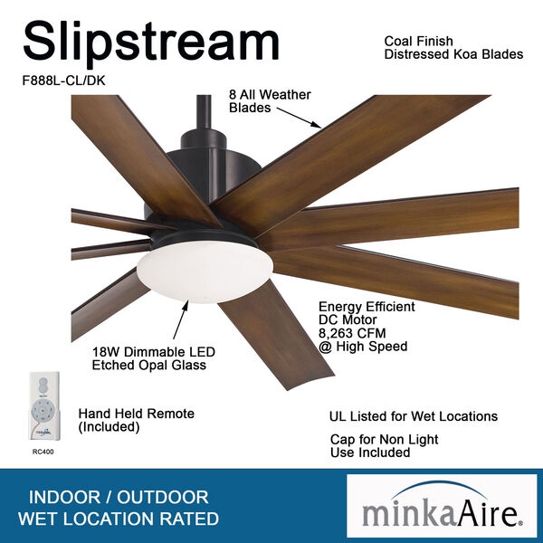 Slipstream Coal 65-Inch LED Indoor Outdoor Ceiling Fan, image 3