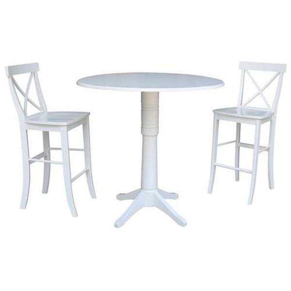 White Round Bar Height Drop Leaf Table with Stools, 3-Piece, image 3