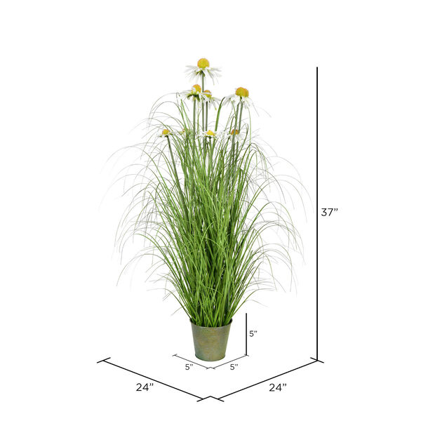 Green 37-Inch Daisy Grass with Iron Pot, image 2