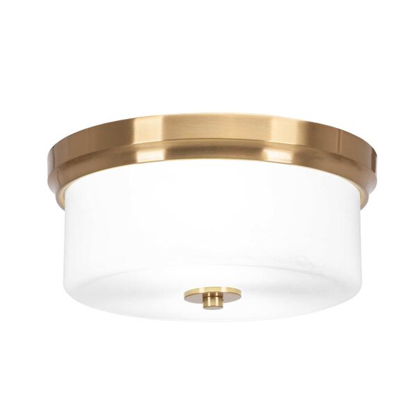 New Age Brass 12-Inch Two-Light Round Flush Mount with White Marble Glass, image 1
