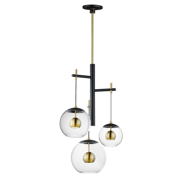 Nucleus Black and Natural Aged Brass Three-Light LED Pendant, image 1